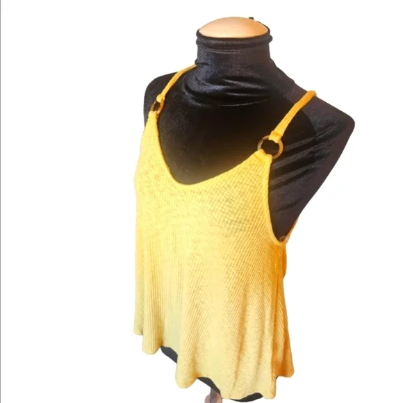 Ginger G Yellow Ribbed Sleeveless Women's Tank Top - Picture 5 of 7